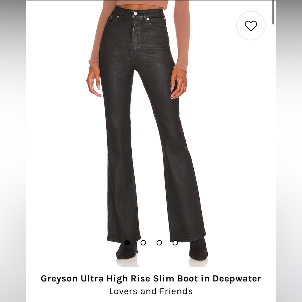 LF LOVERS FRIENDS GREYSON REVOLVE BOOT LEG COATED RECYCLED DEMIN